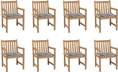 Produktbild von Gartenstühle 8 Stk. Graue Karomuster-Kissen Massivholz Teak