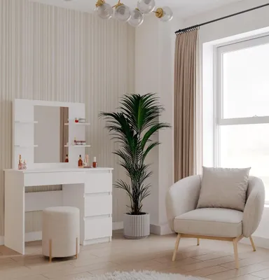 Produktbild von Schminktisch mit Spiegel und Regalen Marina 4P Mijas P weiß für das Schlafzimmer