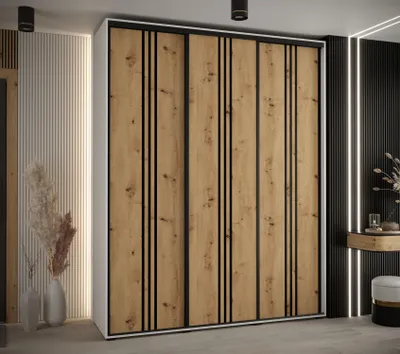 Obrázek produktu pro Šatní skříň ASIRI 6 - 190/60 cm, bílá / dub artisan / černá