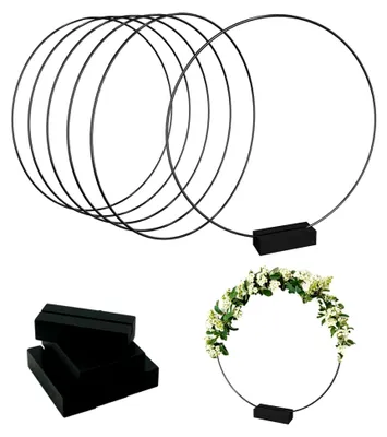 Produktbild von 6 Stück Metallringe zum Basteln, 30 cm Metallring mit Holzständern, schwarzer Metallring mit Fuß für DIY Hochzeitsdekorationen und Wandkunst