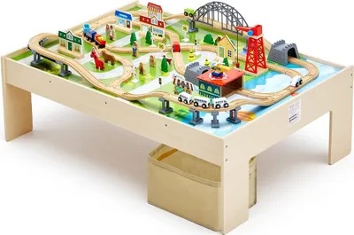 Productafbeelding van Houten speeltafel voor kinderen met 120 onderdelen en een inklapbare opbergbak