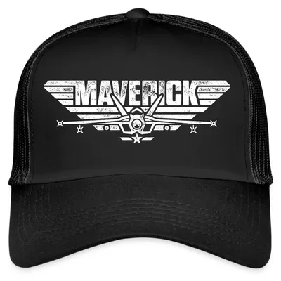 Produktbild von Spreadshirt Top Gun Maverick Kampfjet Logo Trucker Cap, One size, Schwarz/Schwarz