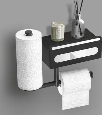 Zdjęcie produktu dla Uchwyt na papier toaletowy Famanu - samoprzylepny, do montażu na ścianie, ze stali nierdzewnej