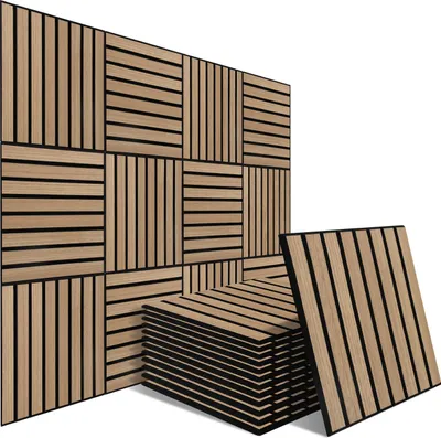 Produktbild von Faziango 12x Akustikpaneele 30x30cm, Innendekoration Wandpaneele, Holzpaneele Wand,Weiß-Eiche Lamellenwand auf Filz