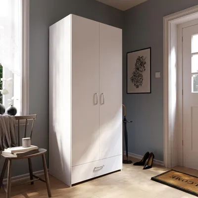 Obrázok produktu pre Forte ECONOBOX, šatníková skriňa 80, klasická skriňa s 2 dvierkami a 1 zásuvkou
