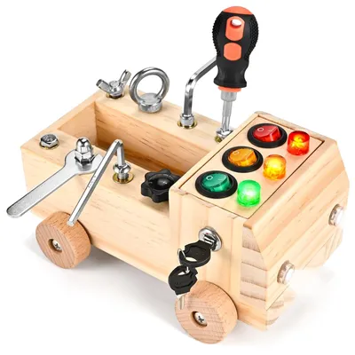 Imagen del producto de Juguete Montessori para niños a partir de 3, 4 y 5 años. Juguete educativo, panel de actividades, panel de desarrollo motor, juguete para desarrollar la motricidad, camión, panel con tornillos y destornillador