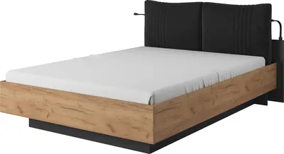 Produktbild von Modernes Bett mit USB-Ladegerät, LED-Beleuchtung und Metallrahmen