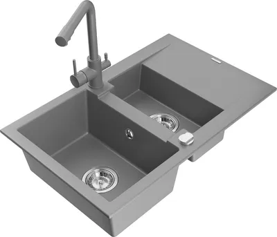 Produktbild von Mexen Gaspar 1,5-Becken-Granitspüle mit Abtropffläche und Mischbatterie Duero, Grau - 6507-71-671600-71