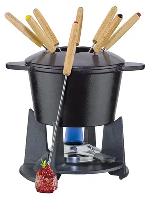 Fondue-Set Grenoble, Edelstahl 16 cm, schwarz, 8 Gabeln