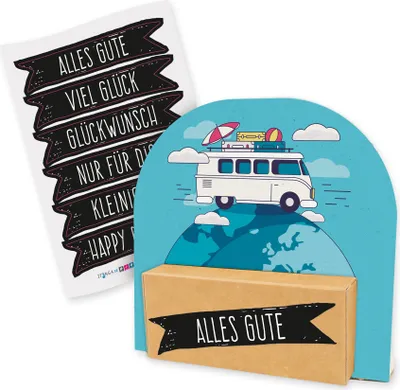 Produktbild von itenga Geldgeschenkverpackung Wohnmobil (Motiv 40) mit Stickerbogen