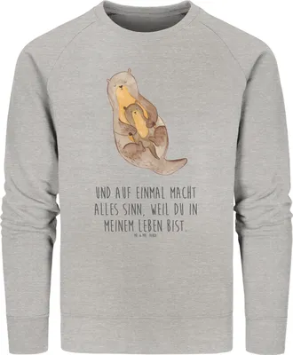 Produktbild von Mr. & Mrs. Panda Nachhaltiger Pullover Otter Kind Größe M - Heather Grey - Geschenk, Mutter, Mama, Bio-Pullover, Tochter, Pulli, Geburt, Baumwoll Sweatshirt, Baby