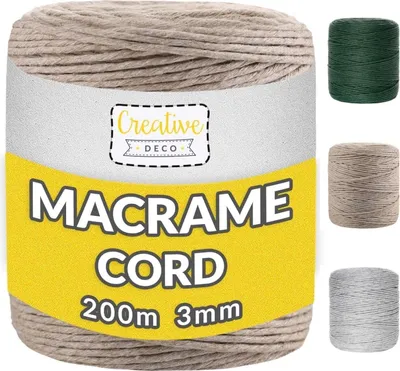 Zdjęcie produktu dla Creative Deco Sznurek do makramy 2-3 mm 200 m|  Beżowy |mocny sznurek na szpulce | idealny do dekoracji,  rękodzieła, pakowania prezentów
