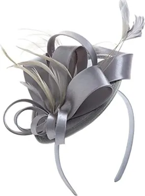 Produktbild von Haarreif Fascinator Hut mit Haarspange Gummiband Kunstfederband Dekor Satinstoff Damen Stirnband Partyzubehör Silbergrau