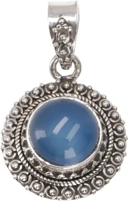 Produktbild von Indischer Runder Silberanhänger - Calcedon, Blau, SterlingSilber, Anhänger & Amulette aus Silber