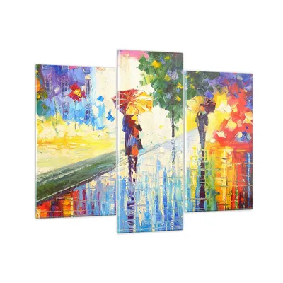 Produktbild von Bilder auf glas - Park Straße Regen - 130x100cm - Glasbilder - Wandbilder - Kunstdruck - zum Aufhängen bereit - Wanddekoration aus Glas - Glas Bilder - Wandbild auf Glas - 3 Teile - GCB130x100-3508
