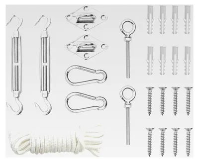 Produktbild von 9-teiliges Zubehörset für Sonnensegel, Seilspanntechnik, Haken und Befestigung aus Edelstahl