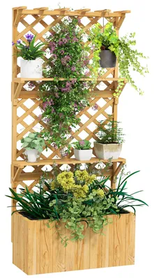 Immagine prodotto di Fioriera Rettangolare con Traliccio per Piante Rampicanti 76x33x177 cm Fori di Drenaggio e 2 Mensole in Legno di Abete