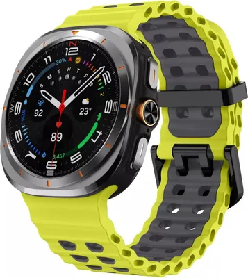 Produktbild von Strap-it Sport Silikon-Wave-Armband - passend für die Samsung Galaxy Watch Ultra / Ultra 2025 (lime/dark grey)