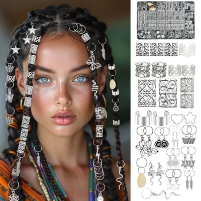 Produktbild von 257 Stück Dreadlocks Schmuck Haarschmuck Haarspiralen Clips, Haarperlen für Zöpfe Silber