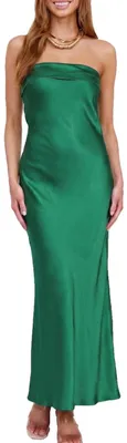 Immagine prodotto di Realtix: Top in seta satinata, senza spalline, modello tubino, abito lungo da donna, scollo profondo sulla schiena