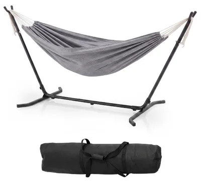 Produktbild von ALIGHTUP Hängematte mit Gestell, Tragetasche, 260 x 97 x 109 cm, bis zu 200 kg belastbar, für Garten und Terrasse, Grau