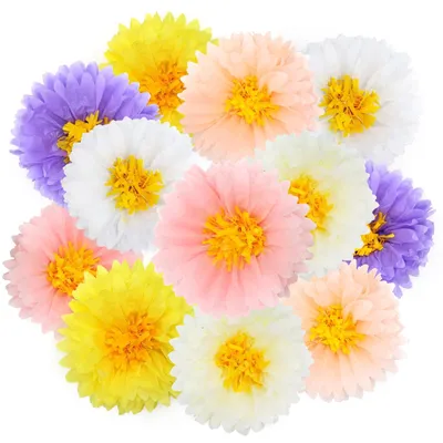 Productafbeelding van Papieren Bloemen Pompoms Decoratie Set van 12 voor Feesten