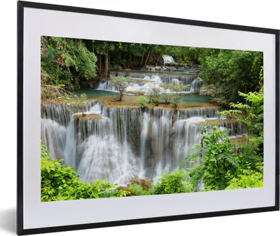 Produktbild von MuchoWow® MuchoWow® Gerahmtes Poster Wasserfälle - Thailand - Wald 60x40 cm - Poster mit zchwarzem Bilderrahmen - Schlafzimmer - Plakat in Rahmen - Drucken