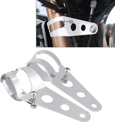 Image de 1 paire de supports universels pour phares de moto en fer (argent)