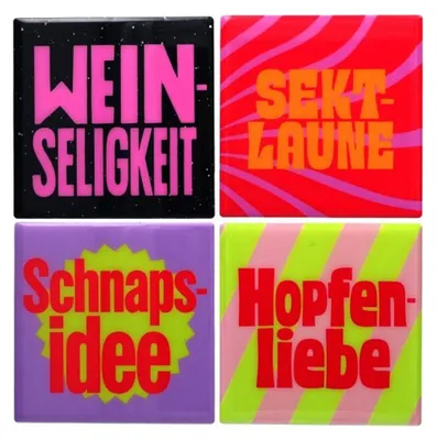 Produktbild von Gift Company Glasuntersetzer Love Tiles Schnapsdrossel (4er-Set)