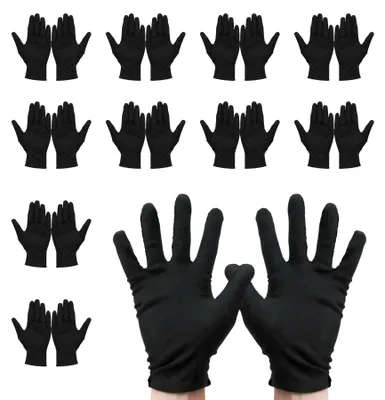Produktbild von 10 Paar schwarze Baumwollhandschuhe, Größe L, Sicherheitshandschuhe, Stoffhandschuhe, schwarz, schmutzabweisend und strapazierfähig, Kosmetikhandschuhe, Arbeitshandschuhe für Damen und Herren