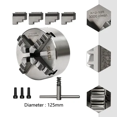 Produktbild von 4 Backenfutter Vierbackenfutter Drehbankfutter 125mm Drechselmaschine Drehbank Drehfutter für Drehmaschine
