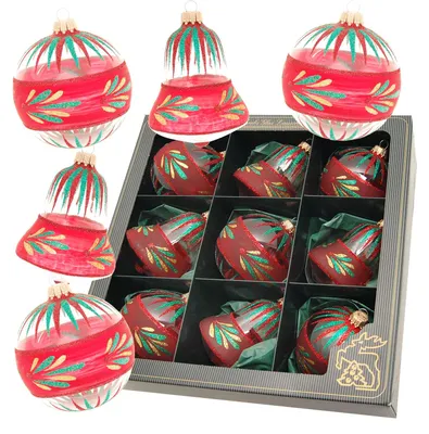 Weihnachtsbaumschmuck aus Glas, 9 Stück, rot/transparent, 8 cm