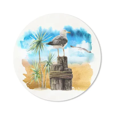 Produktbild von MuchoWow® Mauspad Mousepad Vogel - Baum - Strand - Aquarell 20x20 cm - Mousepads - Maus Mat - Pad - Mausunterlage - Schreibtischmatte
