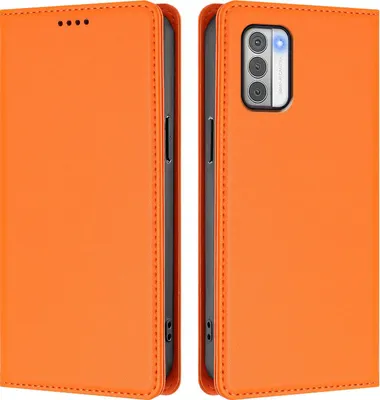 Image de Etui en cuir pour Nokia G42 /Nokia G310, étui magnétique en cuirPolyuréthaneavec support Orange