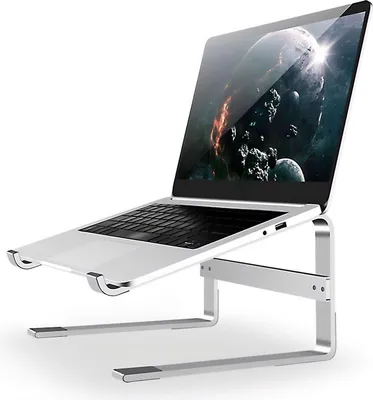 Obrázek produktu pro Stojan na notebook, hliníkový, 15 cm, univerzální, vhodný pro notebooky do velikosti 17 palců, s protiskluzovou úpravou, určený pro práci