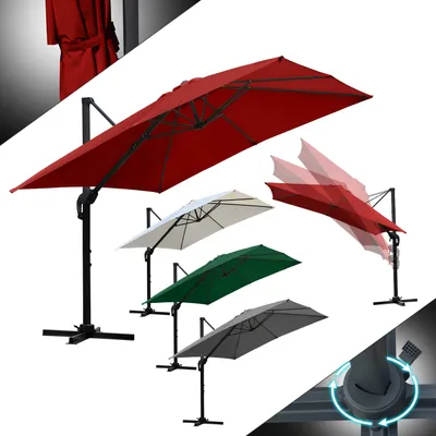 Obrázok produktu pre Hengda 300 cm slnečník Záhradný slnečník s kľukou, naklápací, UV50+ LED červená