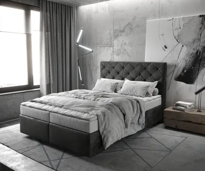 Produktbild von DELIFE Boxspringbett Dream-Great 140x200 cm Mikrofaser Anthrazit Vintage mit Matratze und Topper