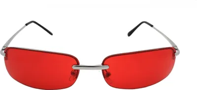 Produktbild von Sonnenbrille Schmal Rot Getönt eckig Rechteckig Matrix Neo Design Edelstahl Brille Damen Herren Festivalbrille mit Federgelenke