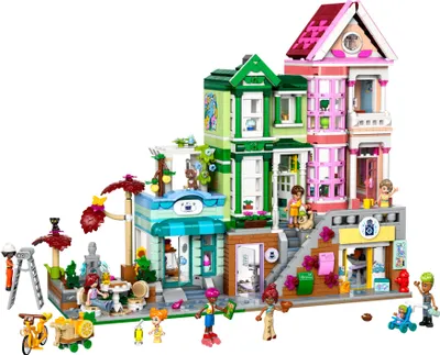 Produktbild von LEGO Friends Heartlake City Wohn- und Einkaufsstraße, Bauset für Rollenspiele mit 9 Charakteren (darunter 7 Minifiguren) und 3 Katzen, Geschenk für Mädchen und Jugendliche, Spielzeughaus 42670