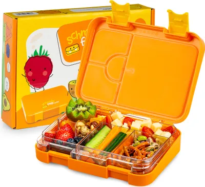 Produktbild von Schmatzfatz Junior Brotdose für Kinder mit Fächern, Bunte Kinder Brotdose, Bento Brotdose Unterteilt & Auslaufsicher, BPA-Freie Lunchbox für Kindergarten/Kita, Kinder Bento Box, Sichere Vesperdose