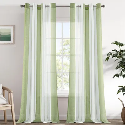 Immagine prodotto di Tende voile verdi a righe Modern 140x260 cm, set da 2 pezzi