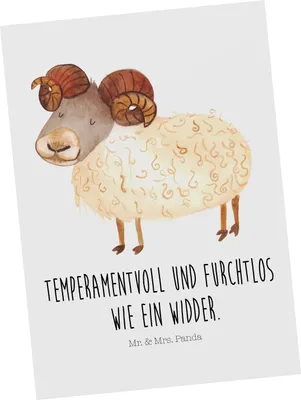 Produktbild von Mr. & Mrs. Panda Postkarte Sternzeichen Widder - Weiß - Geschenk, Schafbock, Ansichtskarte, Geburtstag April, März, Fotokarte, Postkarten, Bock, einzelkarte, Grußkarte