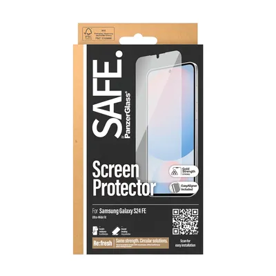 Produktbild von PanzerGlass SAFE. by ® Displayschutz Samsung Galaxy S24 FE | Ultra-Wide Fit m. Aligner, Samsung, Samsung - Galaxy S24 FE, Trockene Anwendung, Kratzresistent, Schockresistent, Transparent, 1 Stück(e)