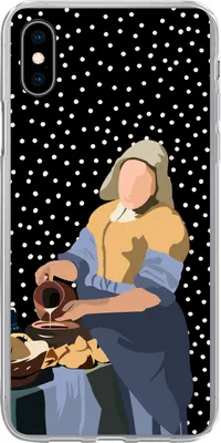 Produktbild von MuchoWow® Handyhülle Schutzhülle Hülle für Telefoonhoesje iPhone Xs Alte Meister - Milchmädchen - Polka dots - Schwarz Silikon Softcase Handy Hülle - Handytasche