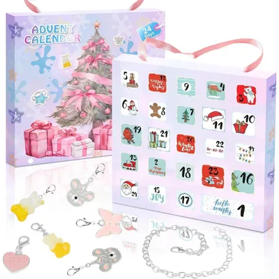 Immagine prodotto di Calendario dell'Avvento 2025: Kit per creare braccialetti fai-da-te per bambine, 24 giorni, con ciondoli rosa - 1