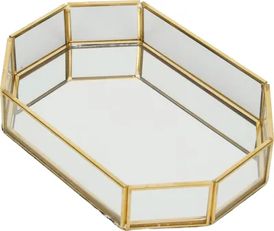 Imagen del producto de Caja de almacenamiento octogonal mini, dorada, geométrica, para joyas, collares o postres, con forro de fieltro, de 20x14x4 cm