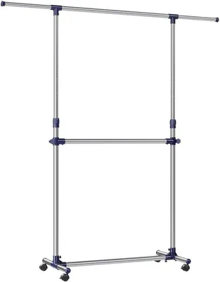 Produktbild von Unyqoos® Verstellbares Kleidergestell mit rostfreien Stangen, Länge 101–166 cm, Höhe 113–198 cm, Standbreite 49 cm, 25 kg/Stange