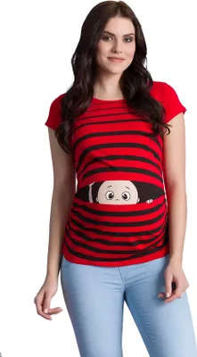 Produktbild von Umstandsshirt Kurzarm Guck Guck – Umstandsmode Damen Schwangerschaft, 95 % Baumwolle, Rot, Gr. XL