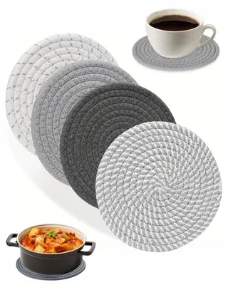 4 Topfuntersetzer, 20 cm, Baumwolle, gewebt, hitzebeständig