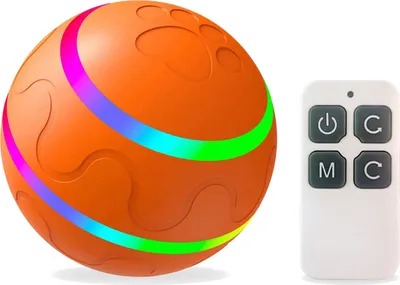 Image de Balle jouet pour animaux de compagnie, télécommande, mode roulement/saut, étanche, IP54, bande lumineuse colorée, recharge USB, avec télécommande, batterie au lithium intégrée, orange